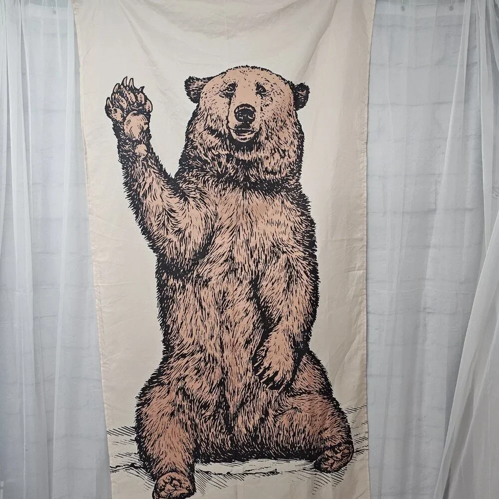 Grizzly Bear Shower Curtain Brown Tan Gorpcore Camping Wildlife Narrow